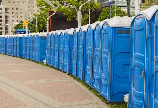a row of portable restrooms at a fairground, offering visitors a clean and hassle-free experience in murfeesboro